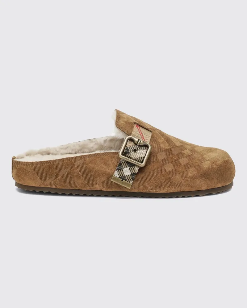 Burberry Urchin Mules von aus Shearling mit Vintage-Check-Muster und Riemen Braun