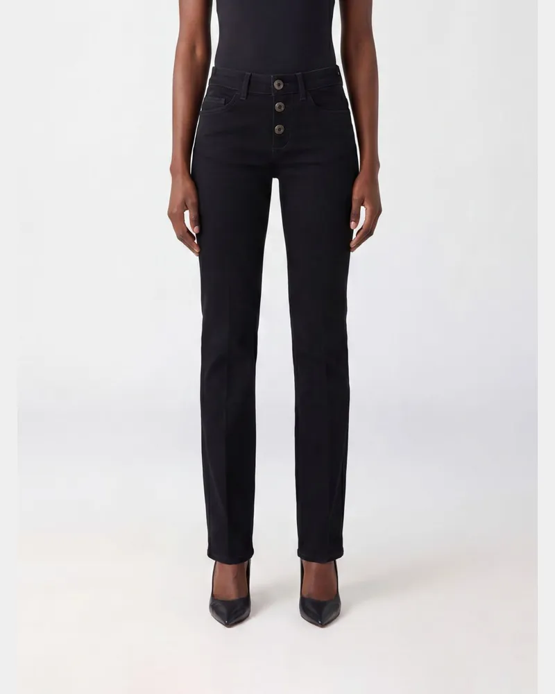 Liu Jo Flared Jeans mit mittlerer Taille von aus Baumwolldenim mit Metall-Logo Schwarz