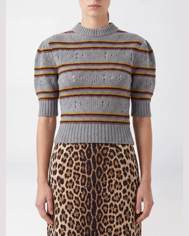 Marni Gestreifter Pullover aus reinem Kaschmir mit Puffärmeln Grau