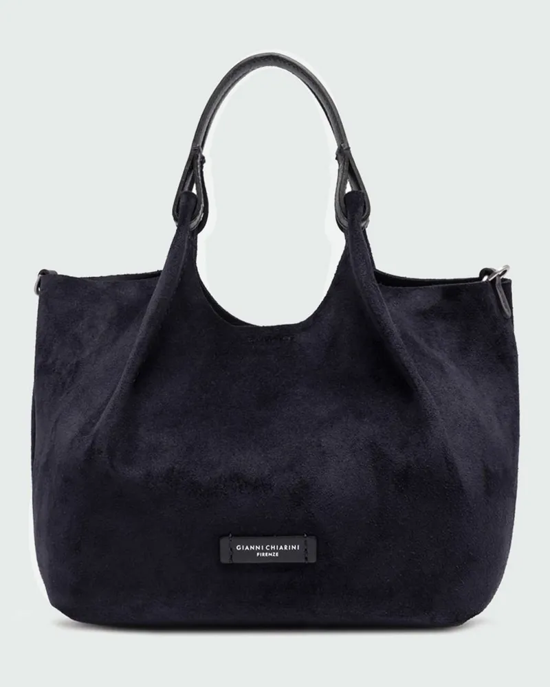 Gianni Chiarini Dua Handtasche aus Velourskalbsleder mit doppeltem Henkel Schwarz