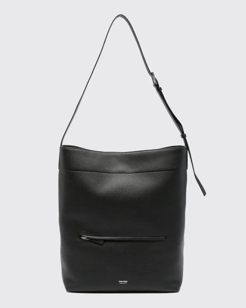 Tom Ford Große Schultertasche aus Kalbsleder mit verstellbarem Henkel Schwarz