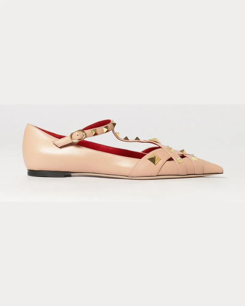 Valentino Garavani Studdy T-Riemen-Ballerinas aus genietetem Schafsleder Pink