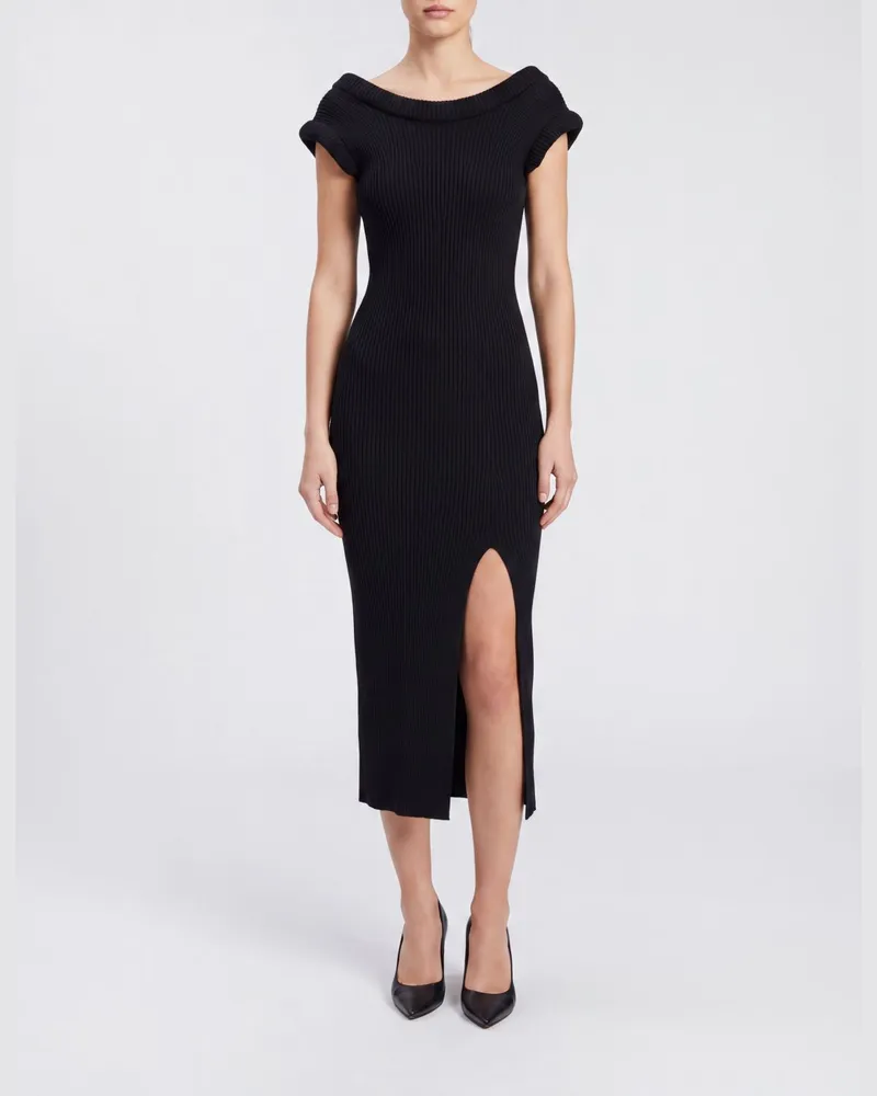 Elisabetta Franchi Jersey-Midi-Etuikleid mit vorderem Schlitz Schwarz