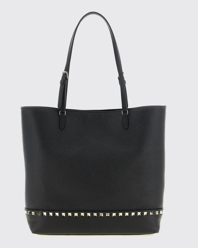 Valentino Garavani Rockstud Tote-Bag aus genarbtem Leder mit Nieten Schwarz