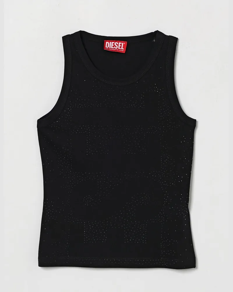 Diesel Baumwoll-Tanktop mit Strass-Besatz Schwarz