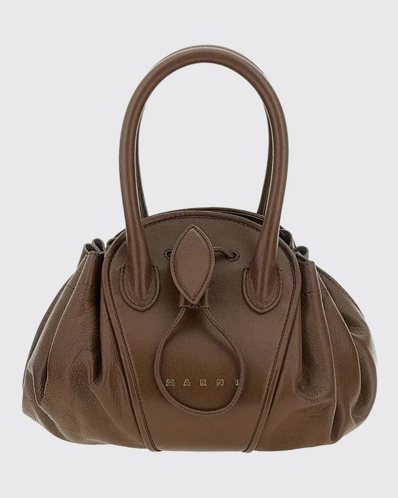 Marni Kleine Handtasche aus Büffelleder mit doppeltem Griff und Kordelzug Braun