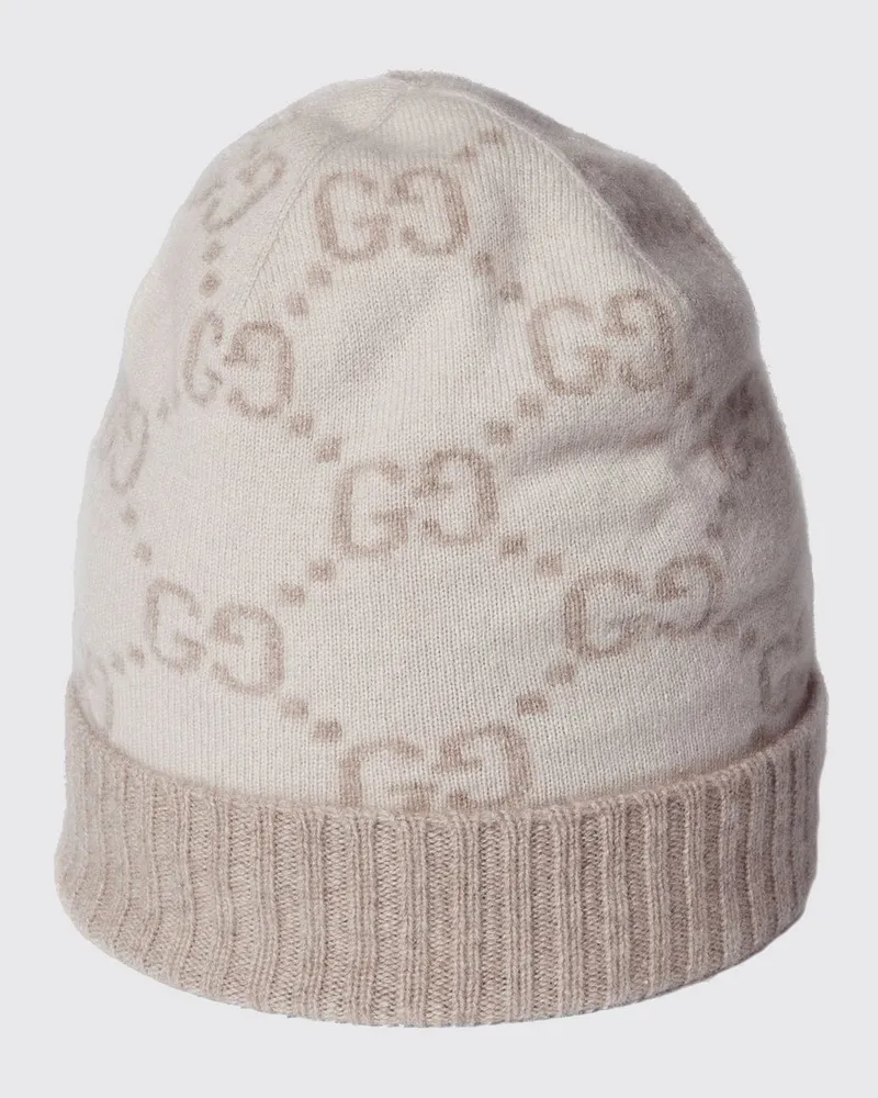 Gucci Beanie aus reinem Kaschmir mit GG-Monogramm und Umschlag Weiß