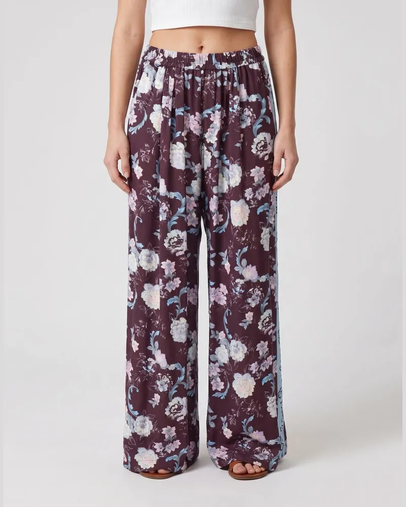 forte_forte Palazzo-Hose aus Viskose mit Blumenmuster Braun