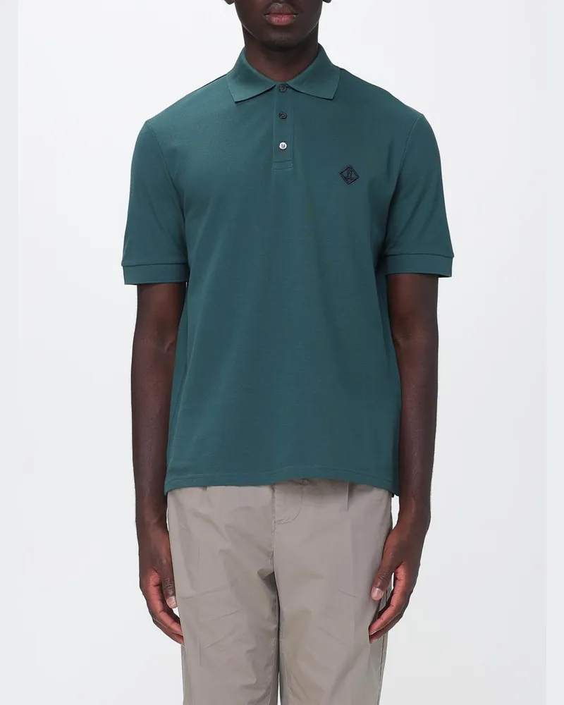 Herno Kurzärmeliges Baumwoll-Poloshirt mit Kontrast-Logo und Rippkragen Grün