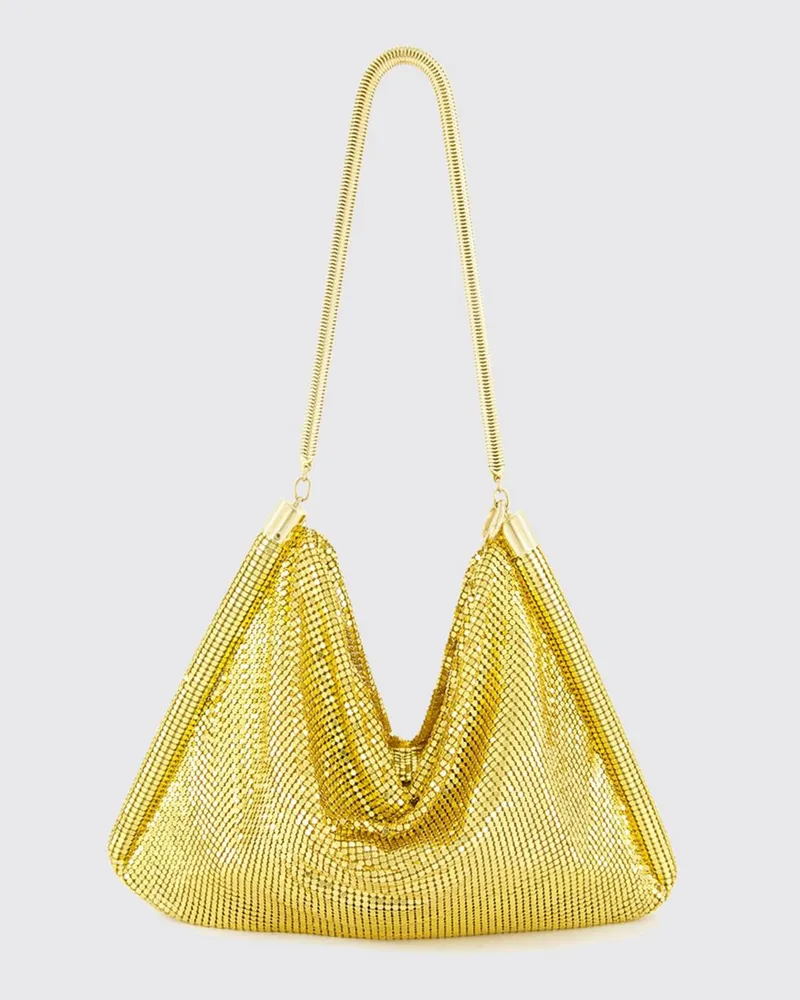 Paco Rabanne Pixel Schultertasche aus Aluminium mit Griff aus Metallgeflecht Gelb