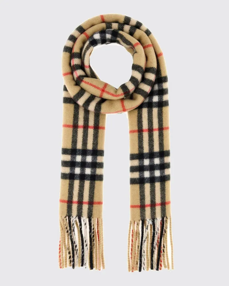 Burberry Schal aus reinem Kaschmir mit Vintage-Check-Muster und Fransen Sand