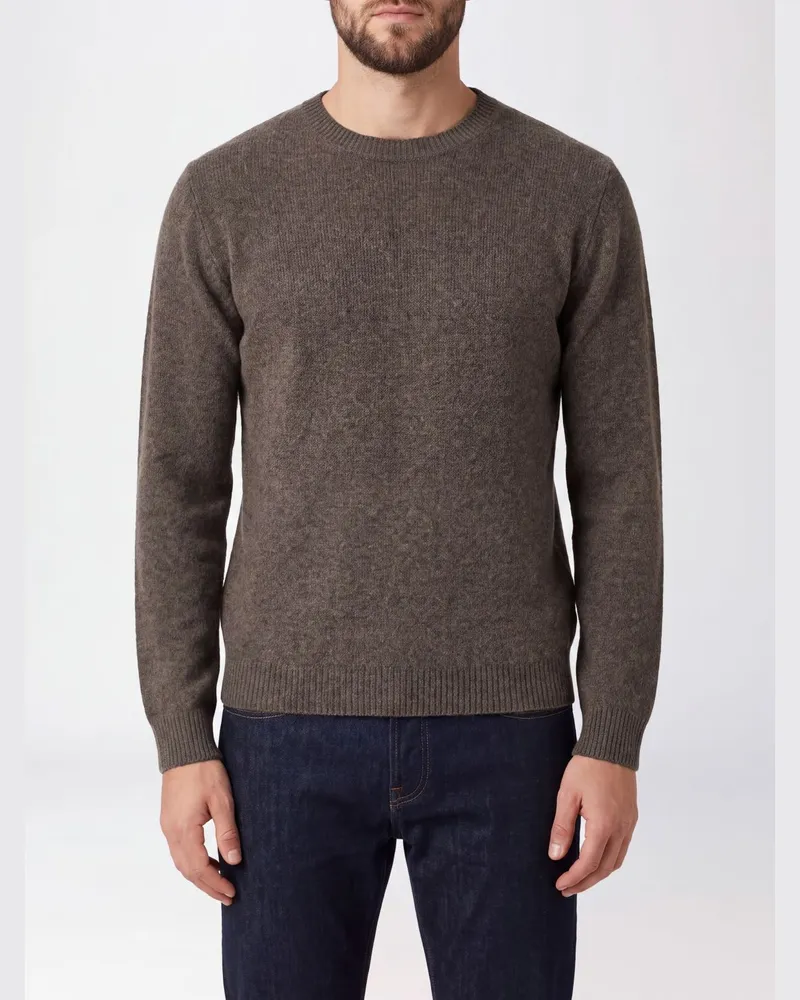 Roberto Collina Pullover aus reiner Wolle mit Rundhalsausschnitt und Rippbündchen Braun