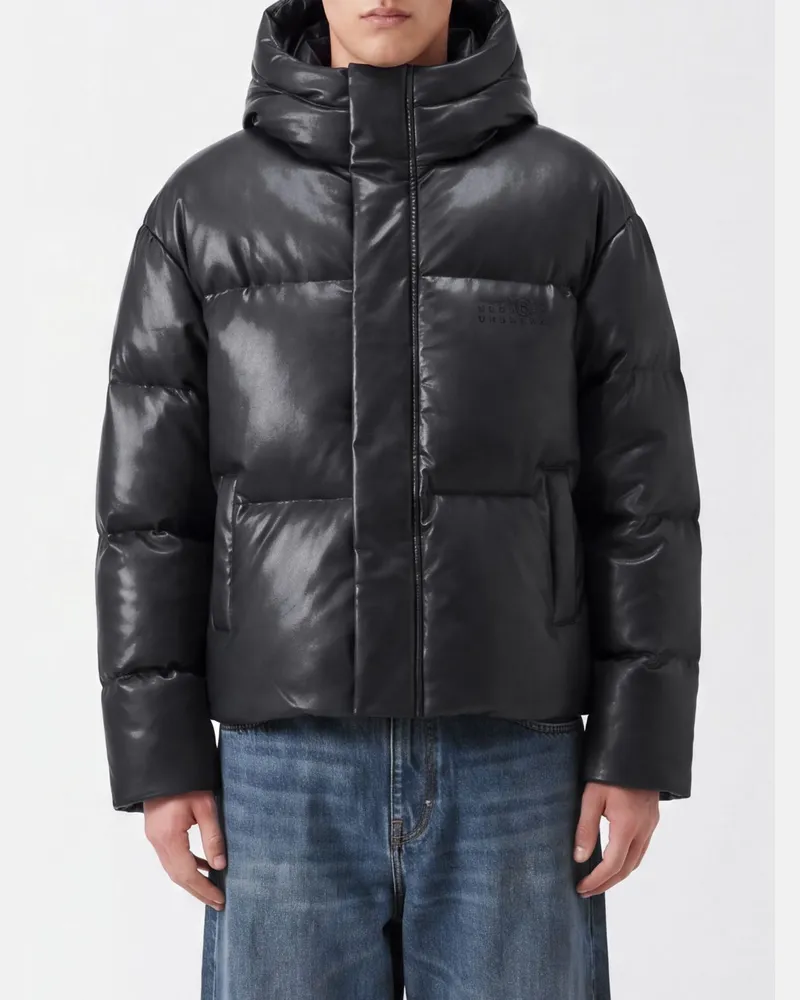 Maison Margiela Gesteppte Kapuzen-Daunenjacke aus Kunstleder Schwarz