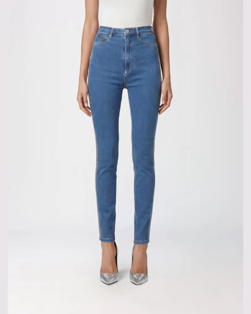 Philipp Plein Hoch taillierte Skinny-Jeans aus Stretch-Baumwolldenim Blau
