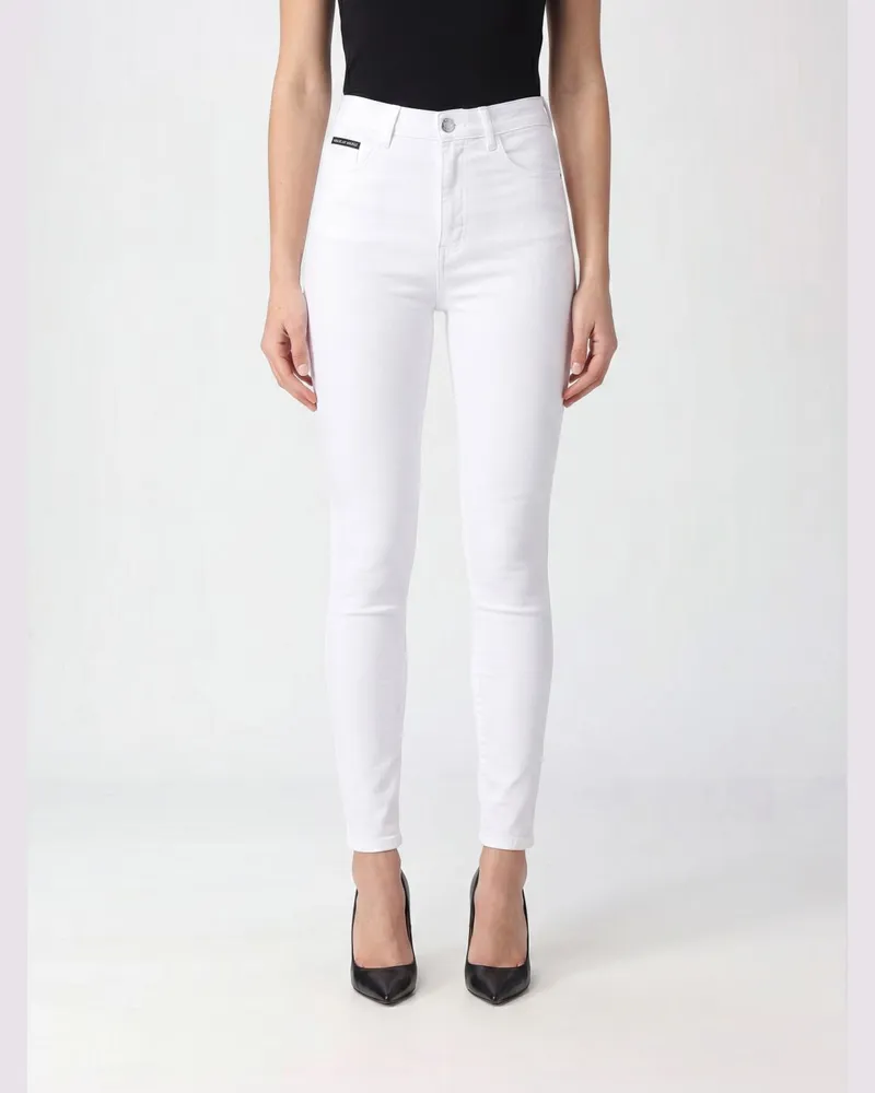 Philipp Plein Hoch taillierte Skinny-Cropped-Jeans aus Stretch-Denim mit Logo Weiß
