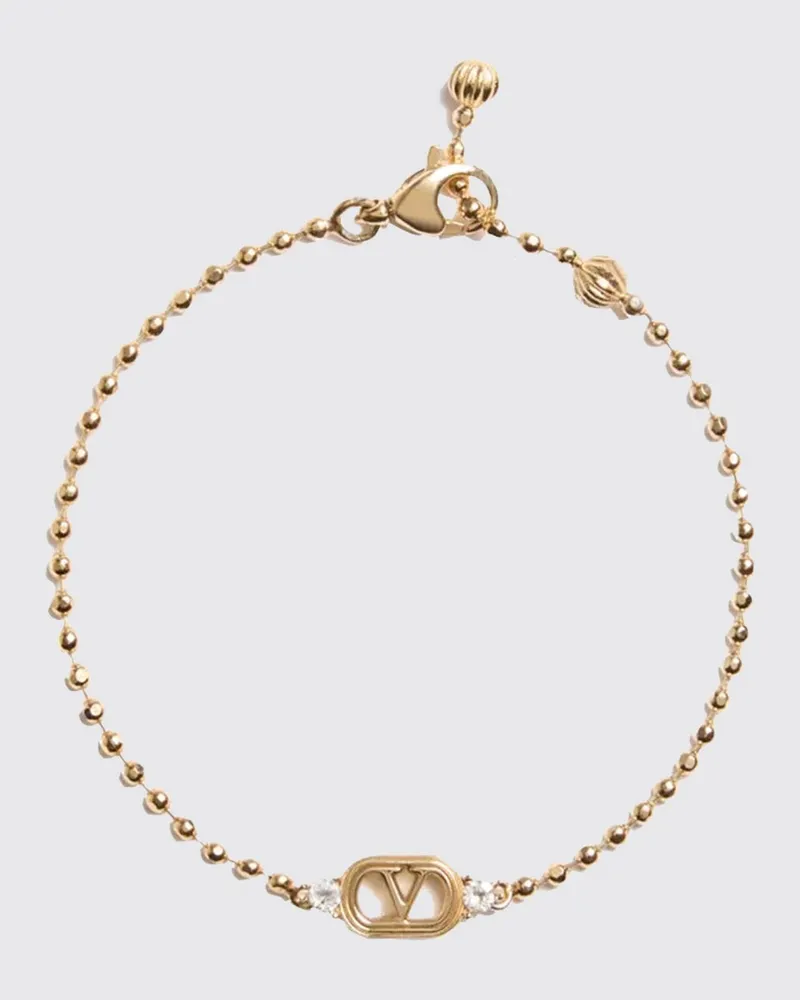 Valentino Garavani Ovalette Armband aus Metall mit VLogo und Kristallen Gold