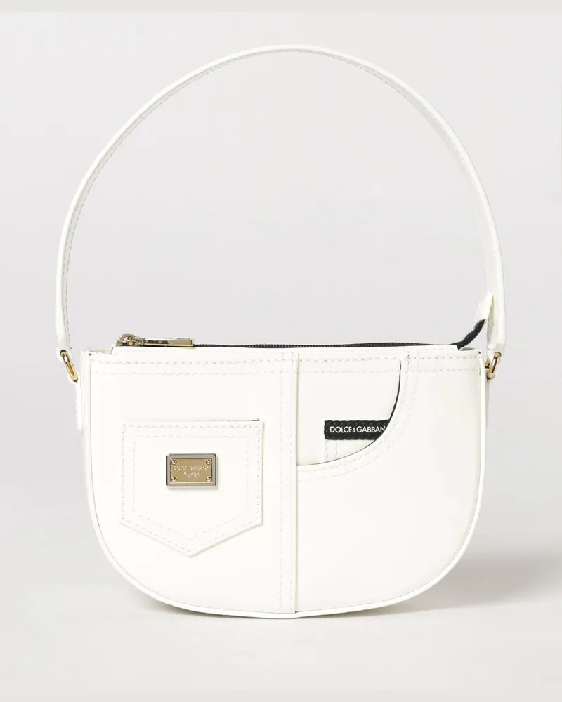 Dolce & Gabbana DOLCE  GABBANA Dolce & Gabbana Mini-Schultertasche aus Kalbsleder mit Logo für Mädchen Weiß
