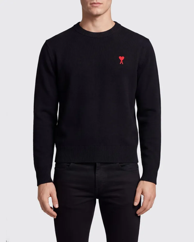 AMI Paris Wollpullover mit Rundhalsausschnitt und Ami de Coeur-Logostickerei Schwarz