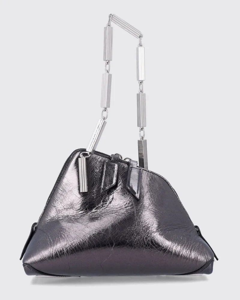 ATTICO La Scala Mini-Handtasche aus Crackle-Leder mit Metallic-Griff Grau