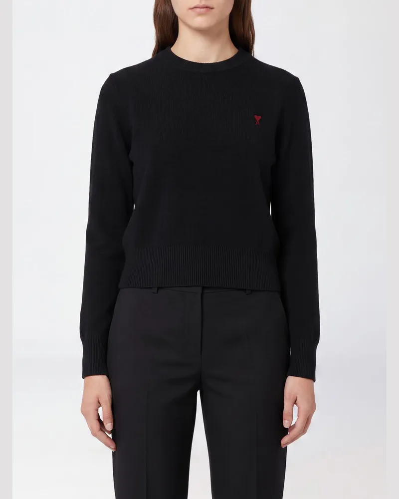 AMI Paris Slim-Fit-Pullover aus Merinowolle mit gesticktem Ami de Coeur-Logo Schwarz