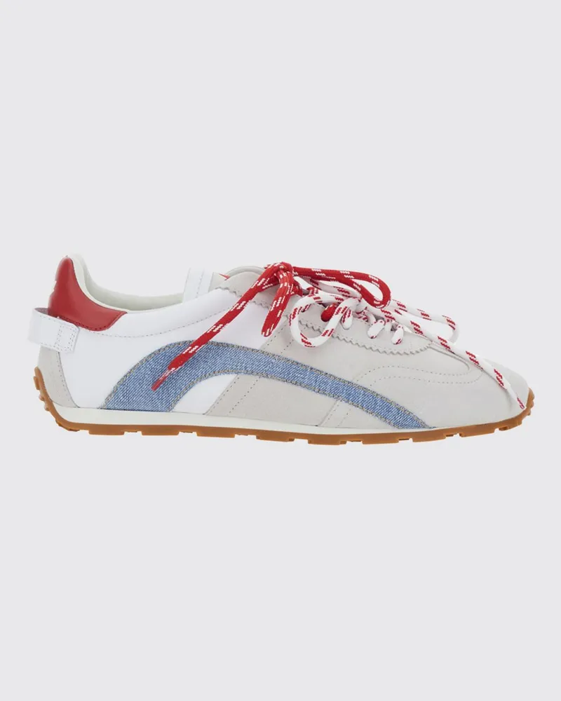 Dsquared2 Low-Top-Sneakers aus Kalbsleder und Denim mit Logo hinten Weiß
