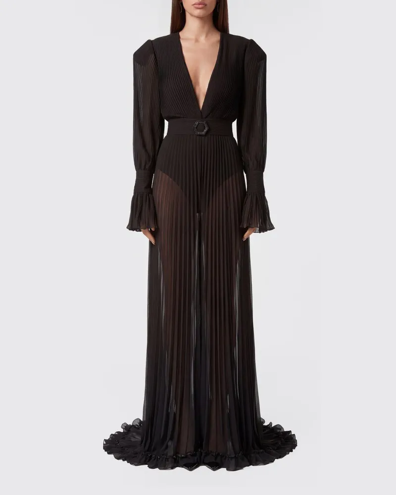 Philipp Plein Plisseekleid aus Crêpe Schwarz