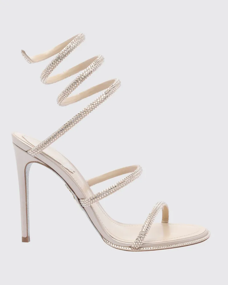 René Caovilla Cleo Sandalen von mit hohem Absatz und kristallverziertem Spiralriemen Beige
