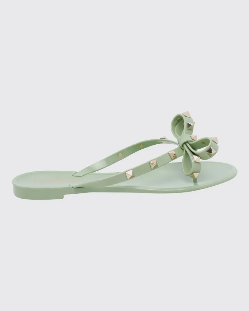 Valentino Garavani Rockstud Zehentrenner-Sandalen aus Gummi mit Nieten und Schleife Grün