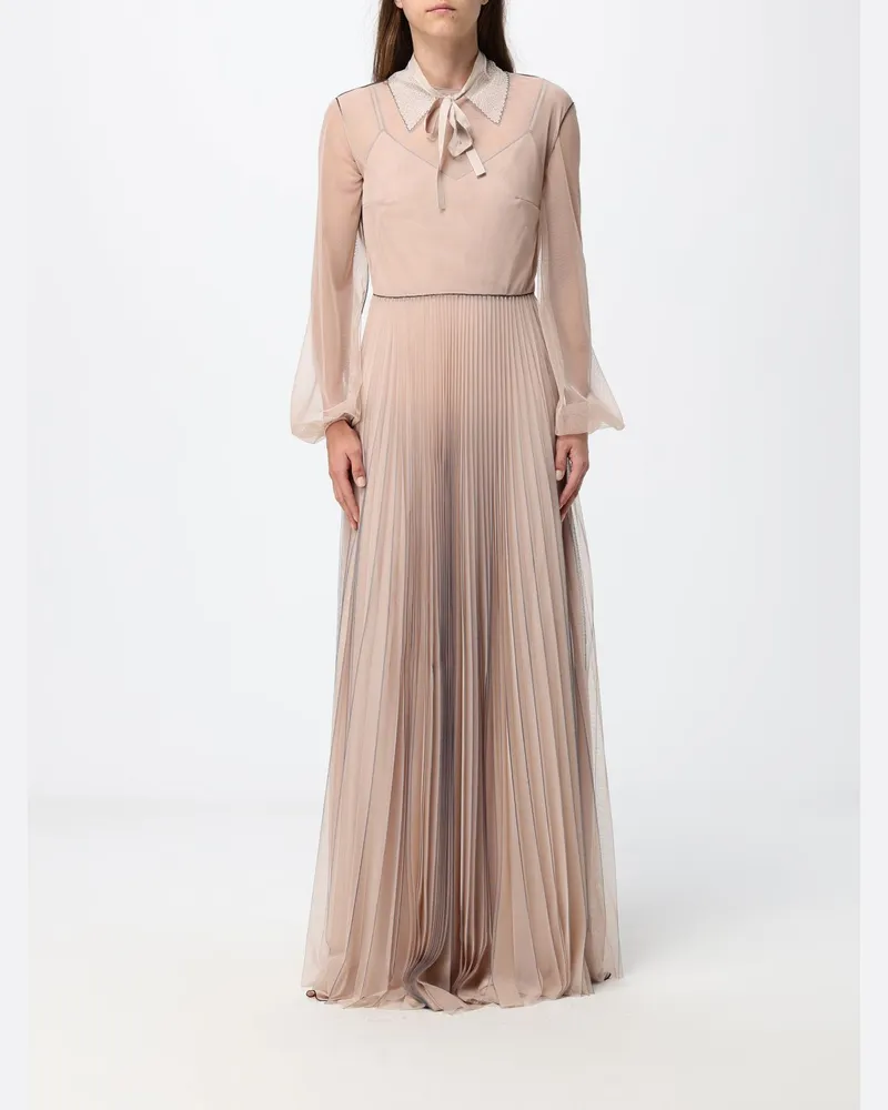 Fabiana Filippi Langes Hemdblusenkleid aus plissiertem Tüll mit abnehmbarem Kragen Beige