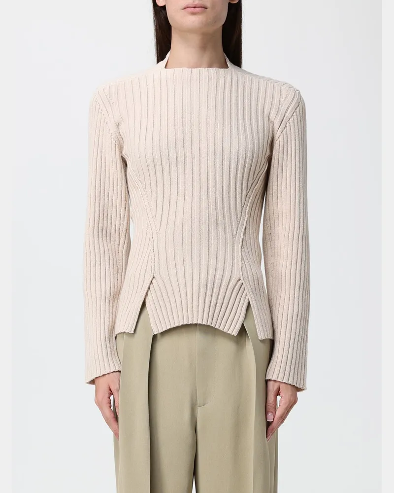 Victoria Beckham Gerippter Pullover aus Kaschmirmischung mit vorderem Schlitz Cream