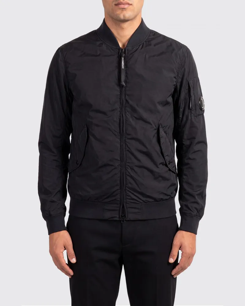 C.P. Company Nylon Bomberjacke mit Logo Schwarz