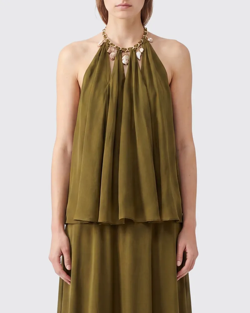 Zimmermann Seidentop mit Neckholder und bestickten Charm-Details Grün