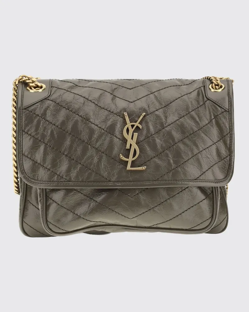 Saint Laurent Niki Schultertasche aus gestepptem Kalbsleder mit YSL-Monogramm Moosgrün