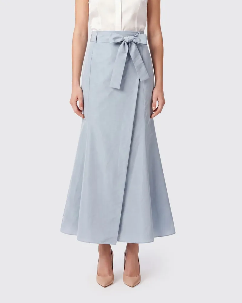Pinko Ausgestellter Taffeta-Midi-Wickelrock mit hoher Taille und Bindegürtel Blau