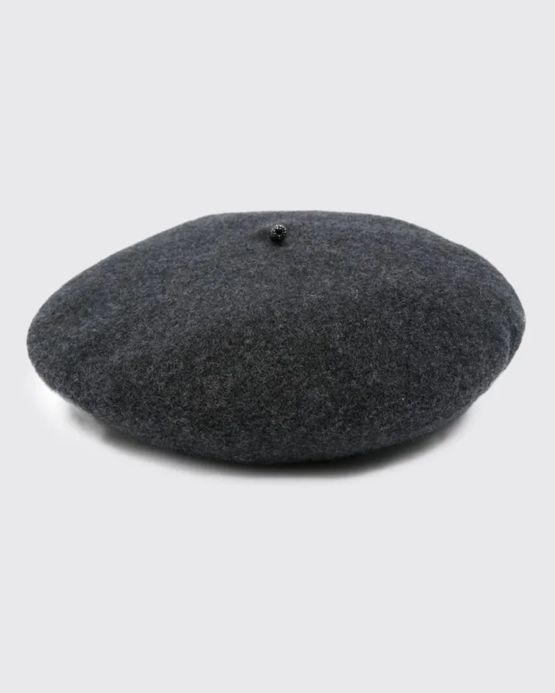 Brunello Cucinelli Wollfilz-Baskenmütze mit Monili-Applikation Schwarz