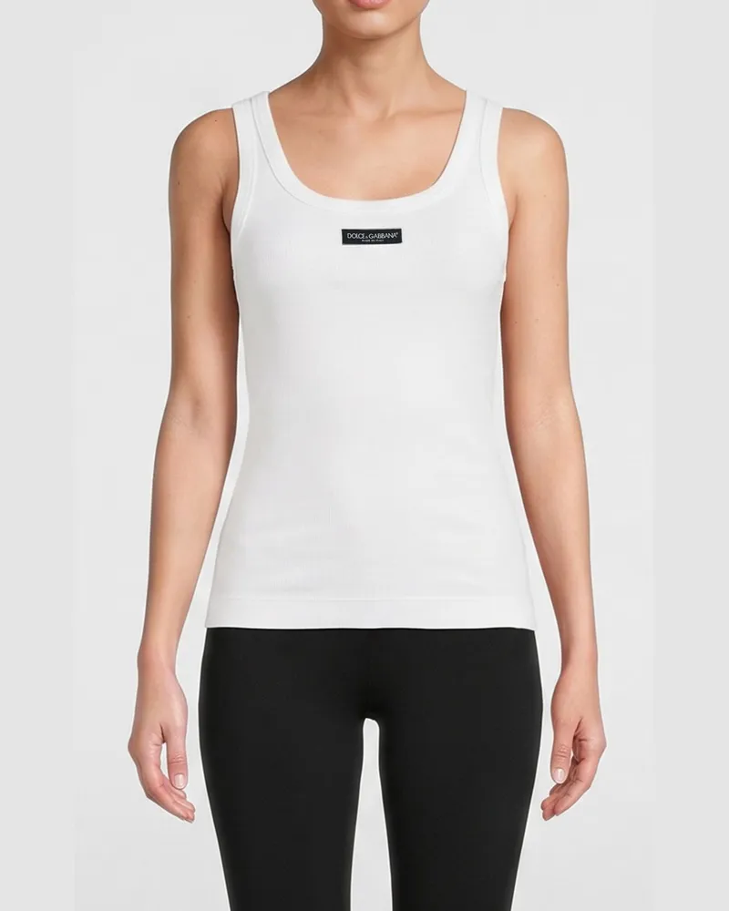 Dolce & Gabbana DOLCE  GABBANA Ärmelloses Baumwolltop Dolce & Gabbana mit kontrastierendem Logo Weiß