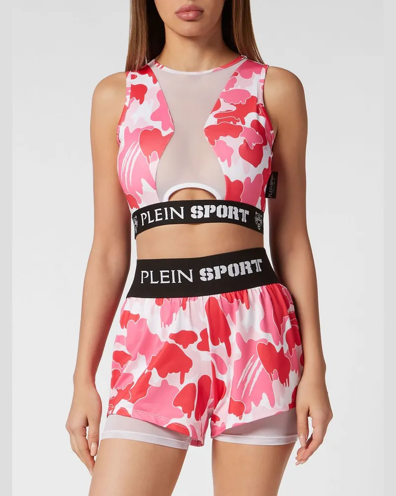 Philipp Plein Gekürztes Jersey-Top mit Camouflage-Print und Logo Fuchsia