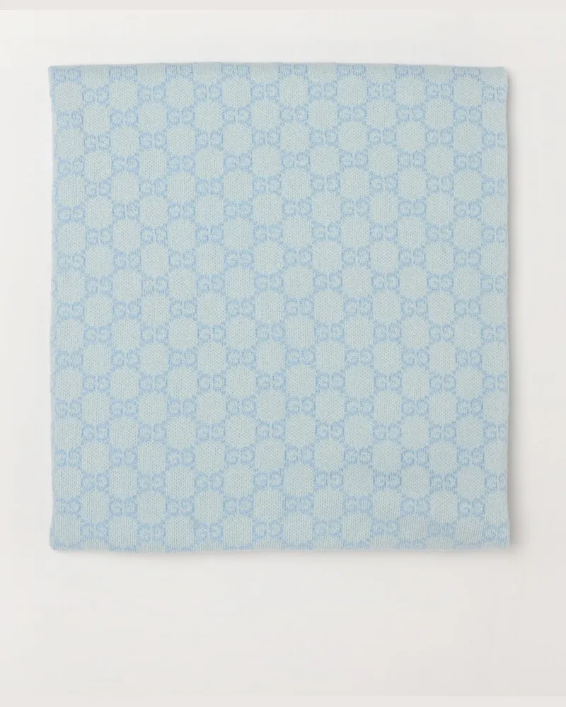 Gucci Babydecke aus Wolle mit Allover-Logomuster Hellblau