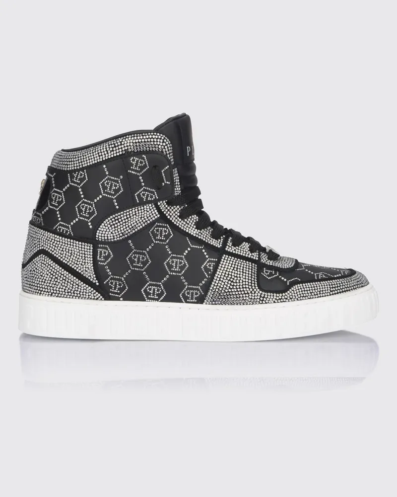 Philipp Plein Ledersneakers mit aufgesetzten Strasssteinen Schwarz