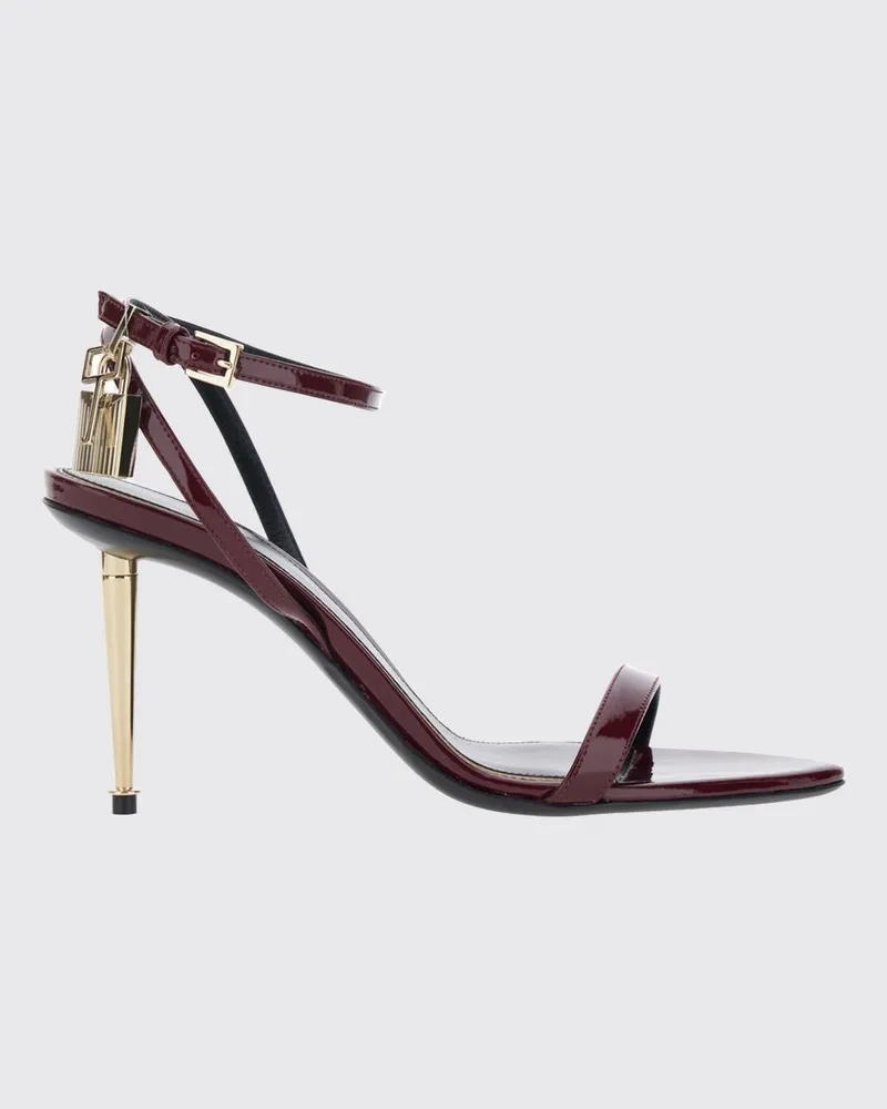 Tom Ford Padlock-Sandalen aus Lackleder mit Stiletto-Absatz und Knöchelriemen Burgunderrot