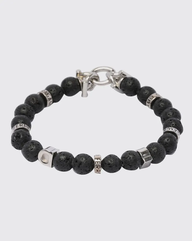 Ferragamo Steinperlenarmband mit Hakenverschluss und Gancini-Logo Schwarz