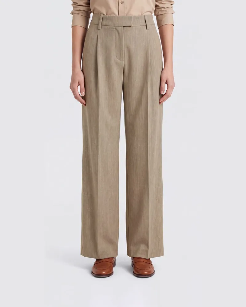 Brunello Cucinelli High-Waist Palazzo-Hose aus Schurwolle mit Bundfalten Beige