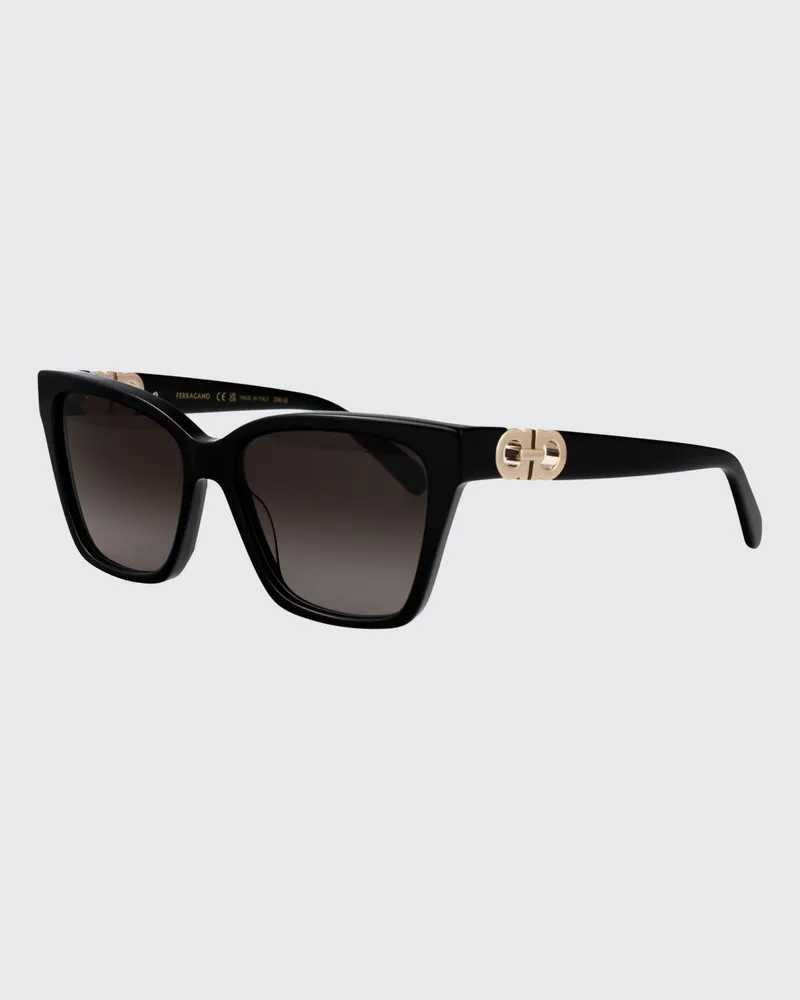 Ferragamo Rechteckige Cat-Eye-Sonnenbrille aus Acetat mit Gancini-Logo Schwarz