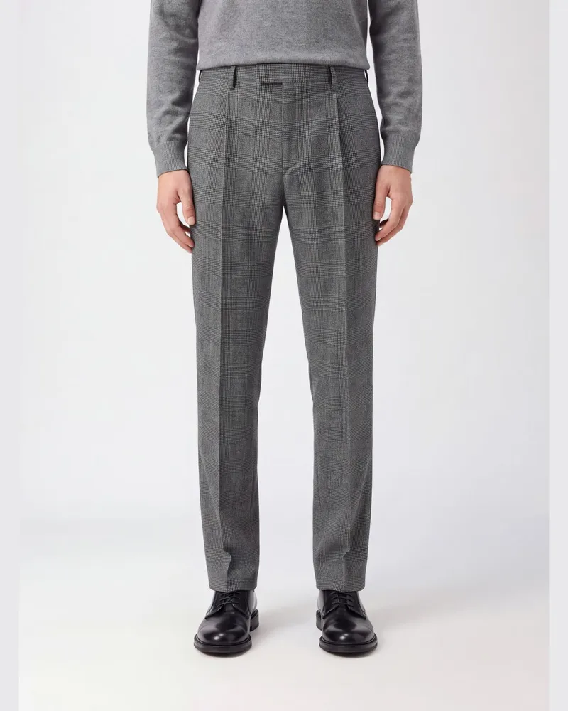 LARDINI Maßgeschneiderte Hose mit Prince-of-Wales-Muster und Bundfalten aus Baumwollmischung Grau