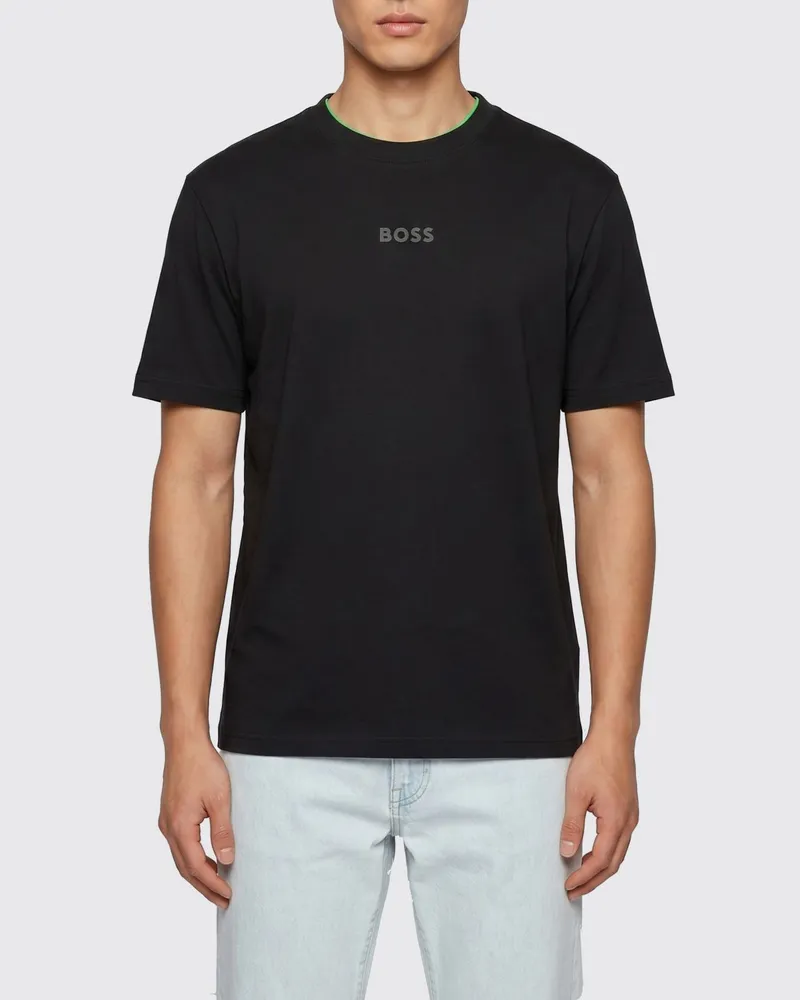 HUGO BOSS Baumwoll T-Shirt mit Logo Schwarz