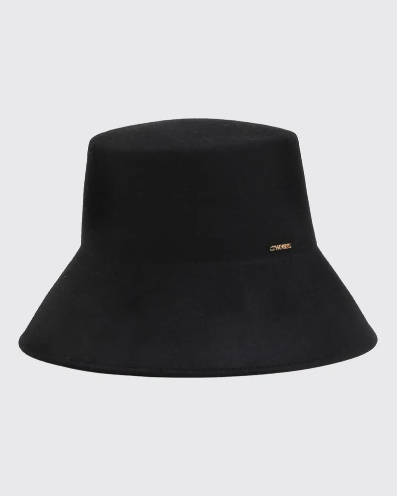 Twin-Set Bucket Hat aus 100% Wolle mit breiter Krempe und appliziertem Logo Schwarz