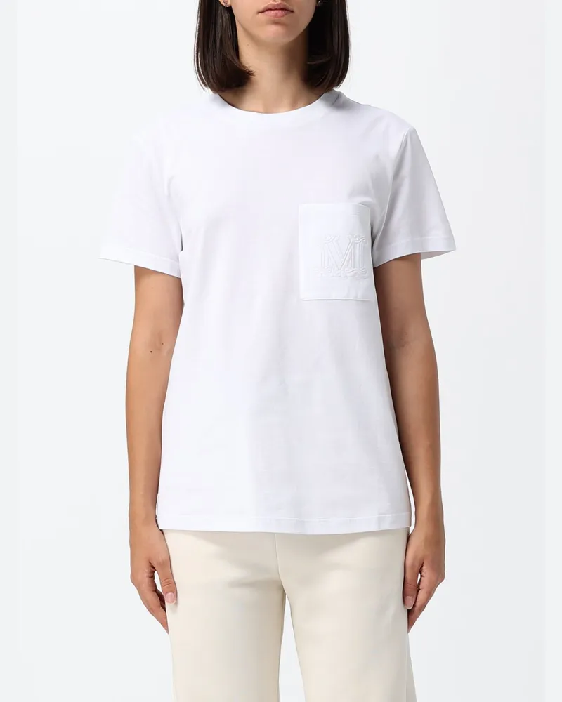 Max Mara Baumwoll-T-Shirt mit Monogramm und aufgesetzter Tasche Weiß