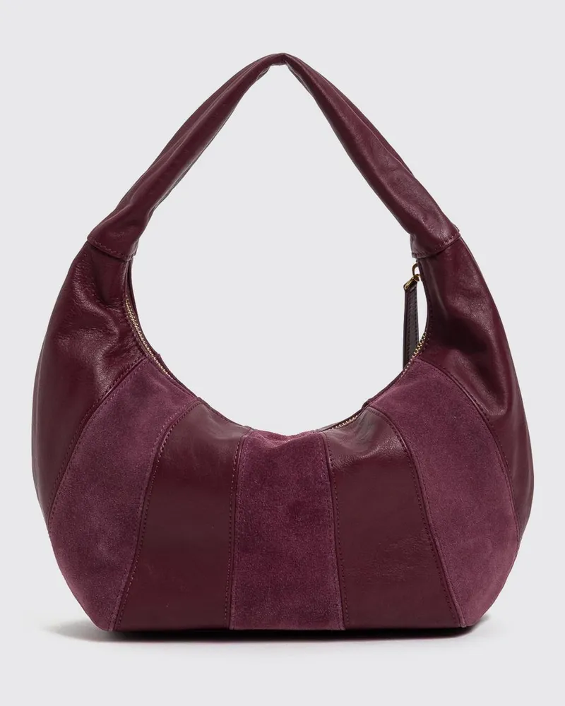 Twin-Set Hobo-Tasche aus Glatt- und Veloursleder mit geprägtem Logo Burgunderrot