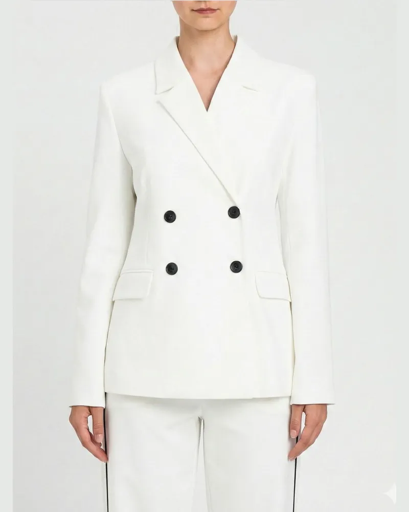 Twin-Set Zweireihiger Viskose-Blazer Weiß