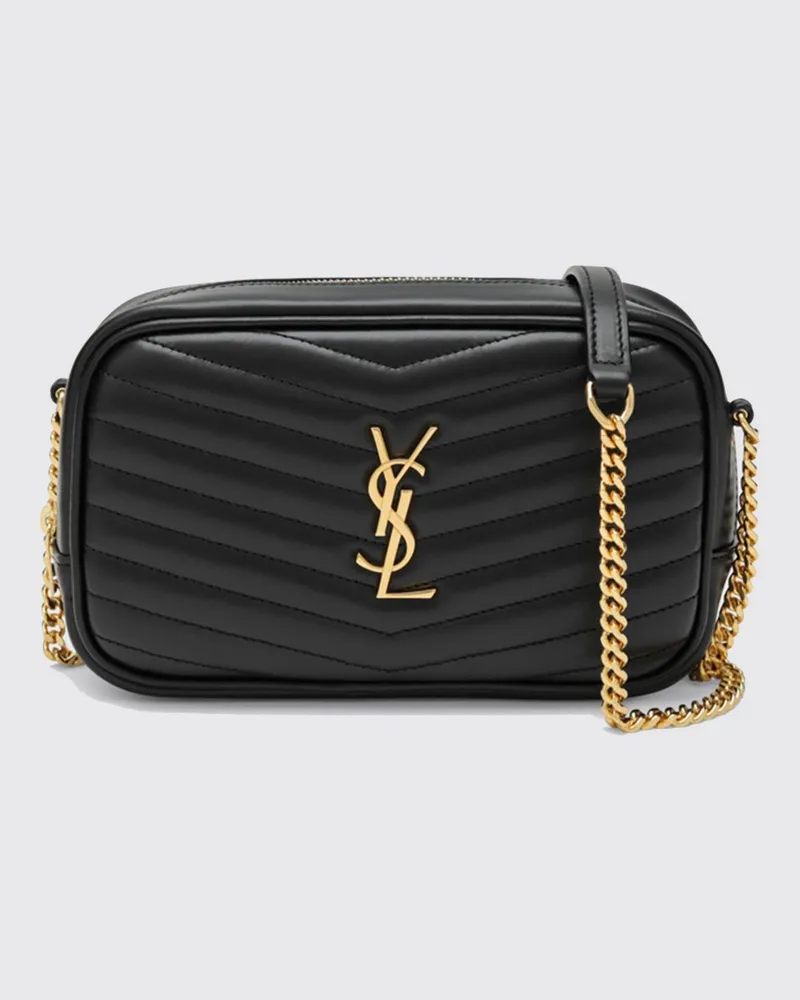 Saint Laurent Mini-Kameratasche Lou aus gestepptem Nappaleder mit YSL-Monogramm Schwarz